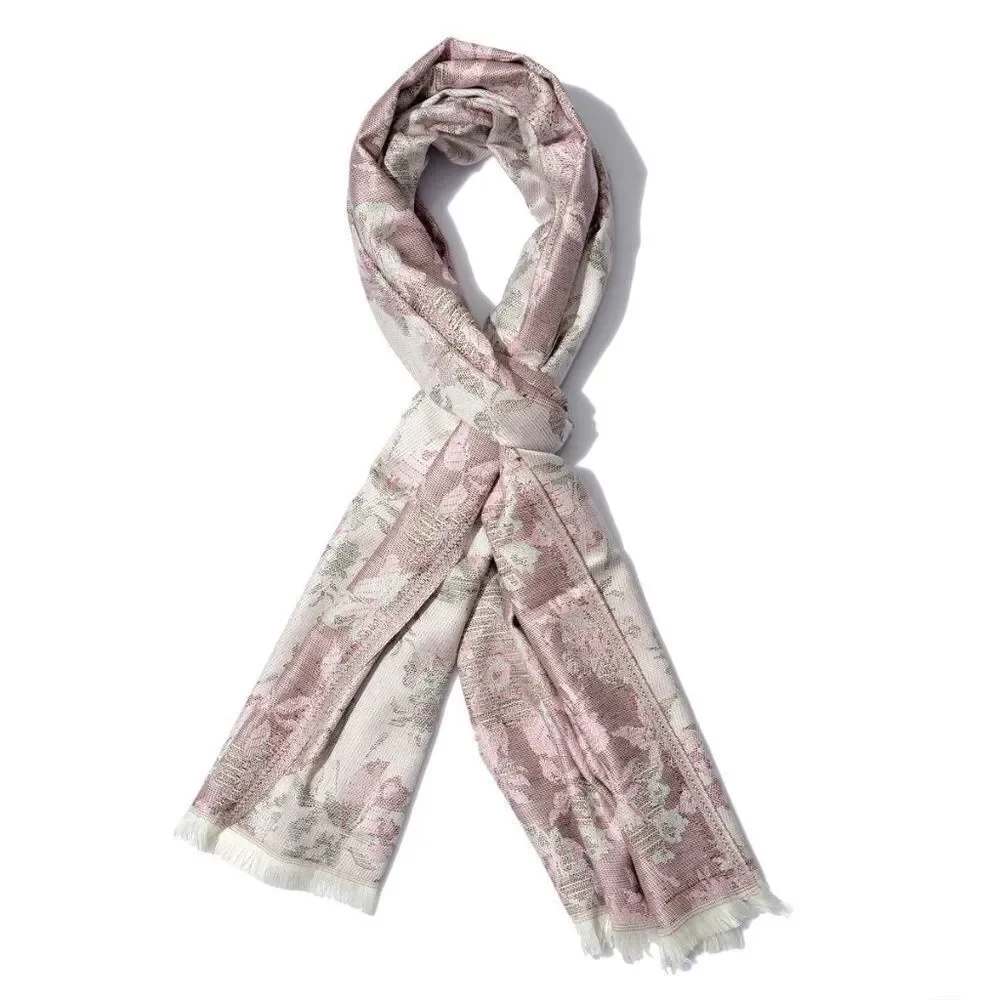 Scarf White with Pink Flower 3 For $30